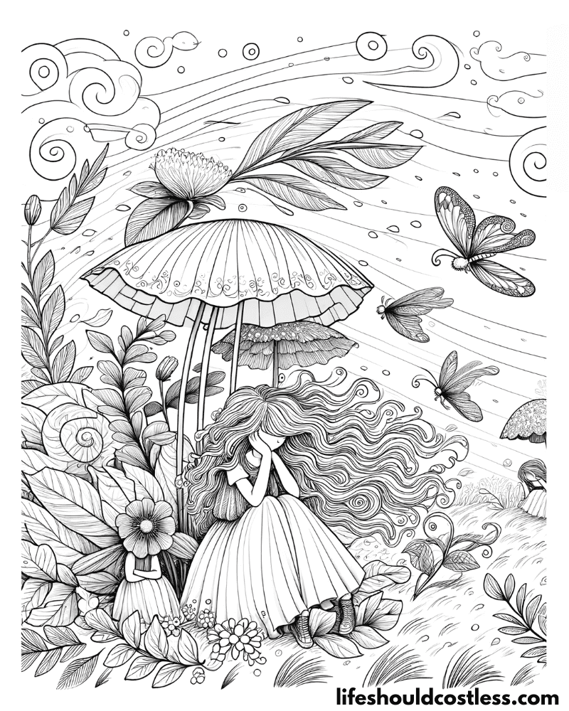 Windy coloring pages fairy creatures hiding from a wind storm example