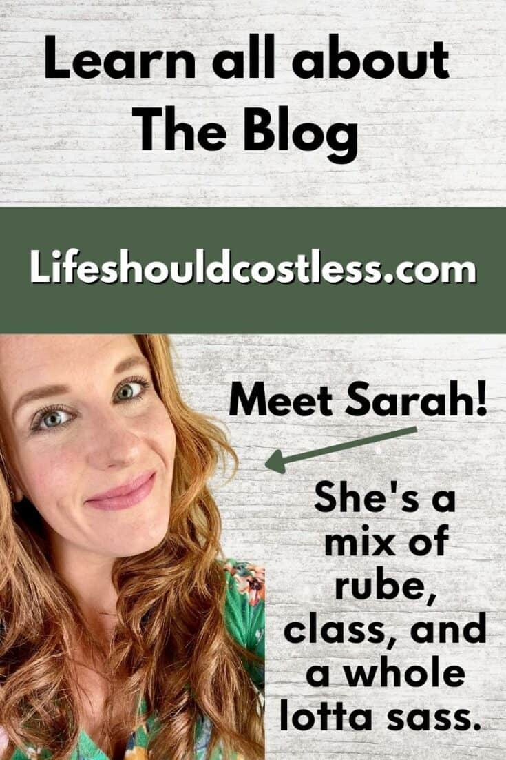 Learn all about the blog lifeshouldcostless.com. Meet Sarah Peterson. She's a mix of rube, class, and a whole lotta sass.
