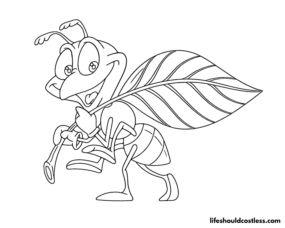 Ant carrying leaf coloring page example