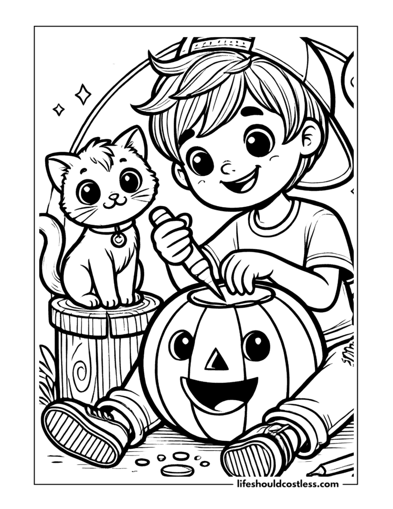 Boy and pumpkin coloring sheet