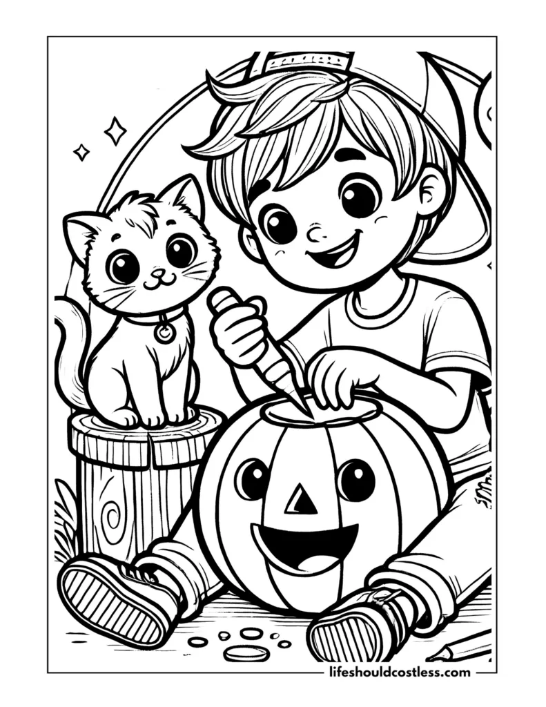 Boy and pumpkin coloring sheet