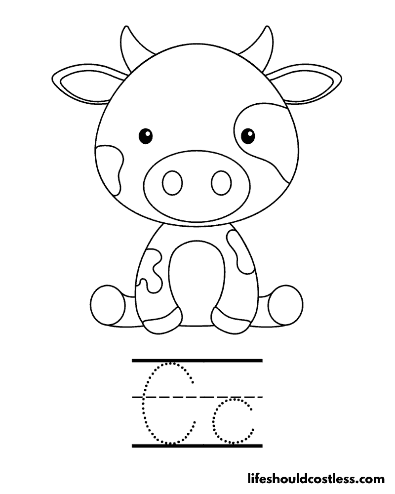 Letter C is for cow color worksheet example