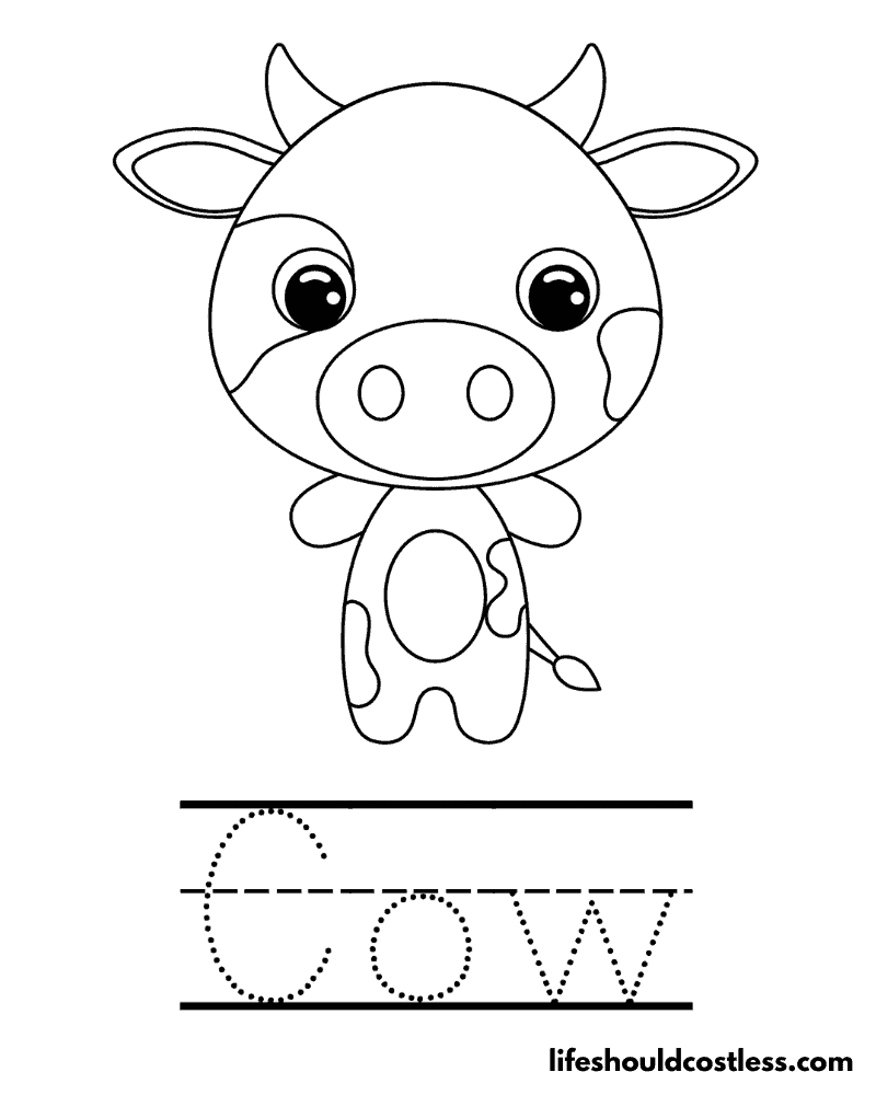 C is for cow coloring page worksheet example