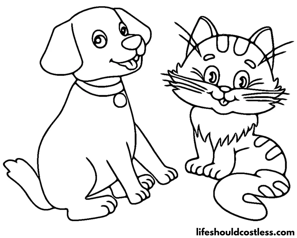 Cat And Dog Free Coloring Page Example