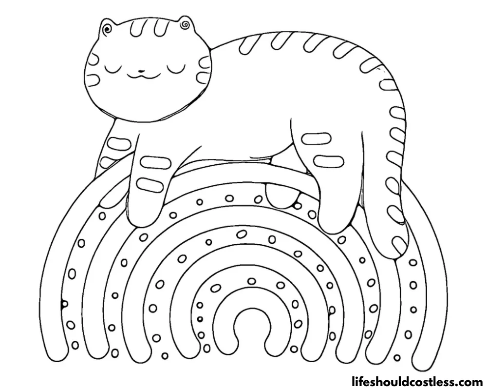 Cat On Rainbow Coloring Page Example