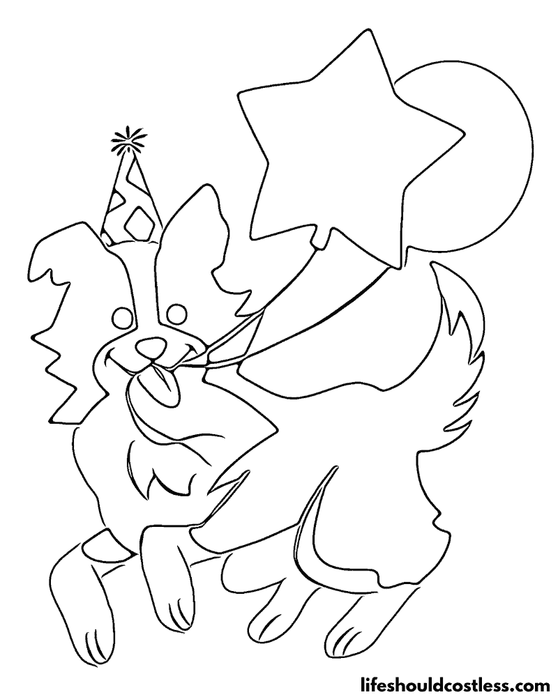 Collie Dog With Balloons Free Coloring Page Example