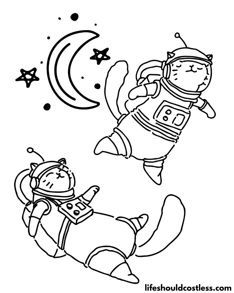 Coloring Pages Cat Astronauts Example