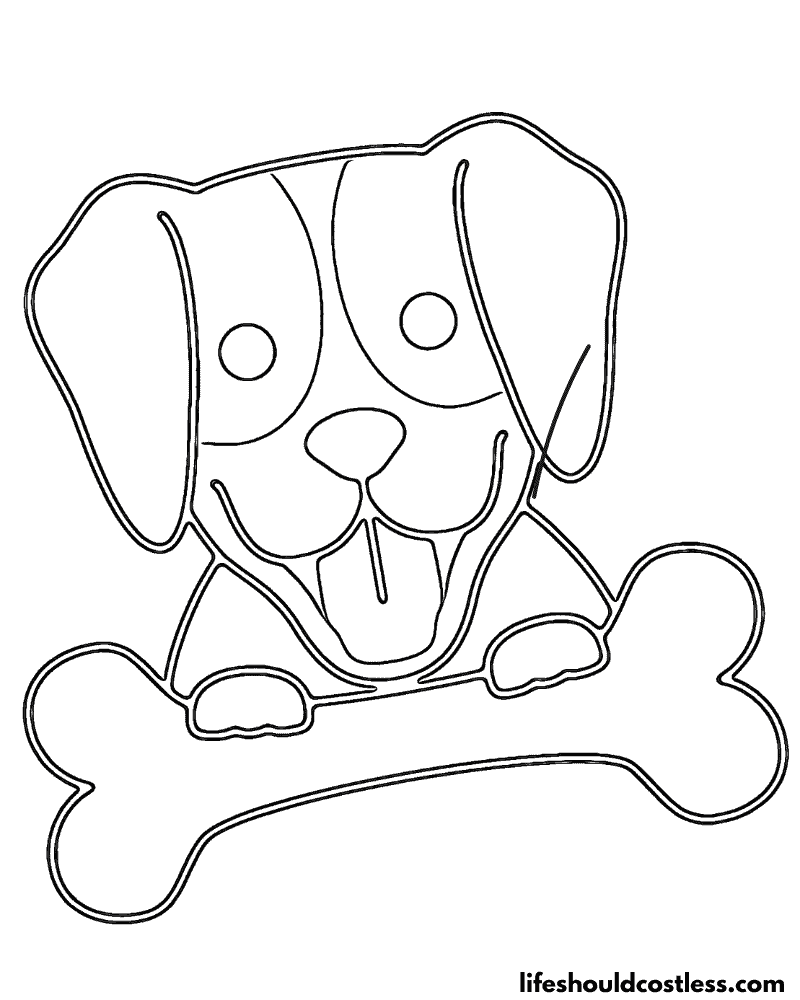 Dog With Bone Outline Free Coloring Page Example