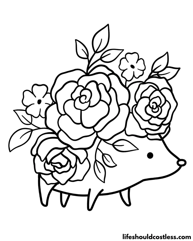 Floral Hedgehog Colouring Page Example