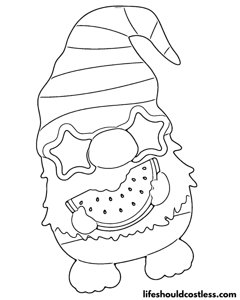 Gnome Eating Watermelon Coloring Page Example