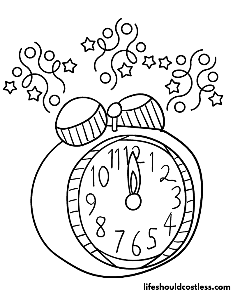 Happy New Year Coloring Pages Clock Example