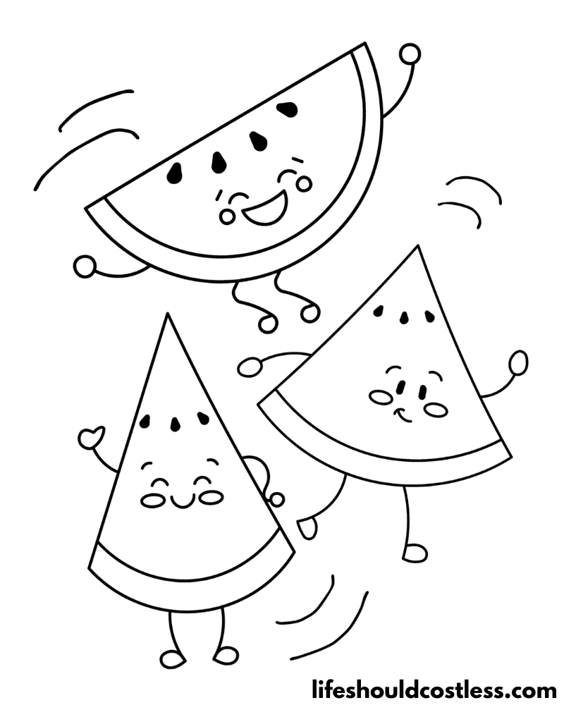 Kawaii Dancing Watermelon Colouring Pages Example