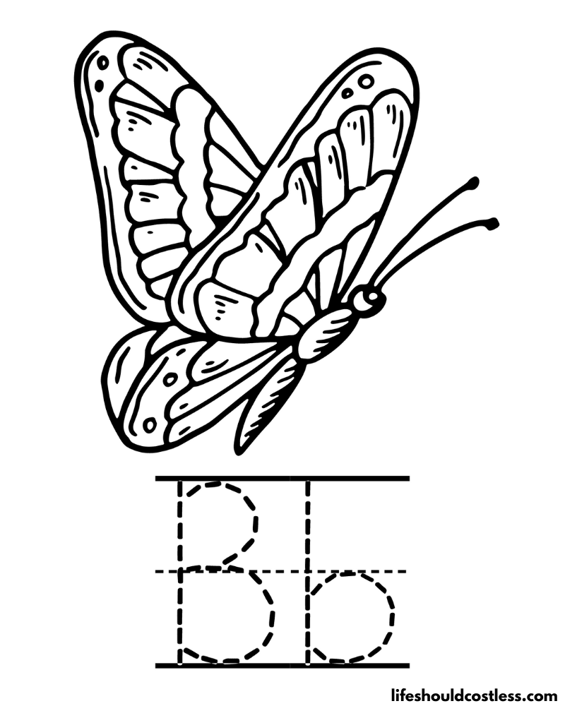 Letter B is for butterfly coloring page example