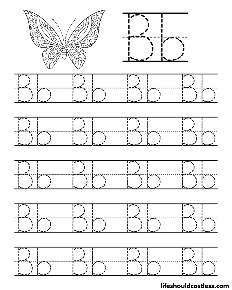 Letter B is for butterfly word page example
