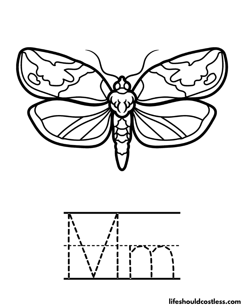 Letter M is for moth coloring page example