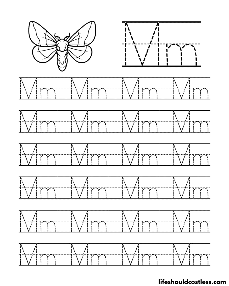 Letter M is for moth word page example
