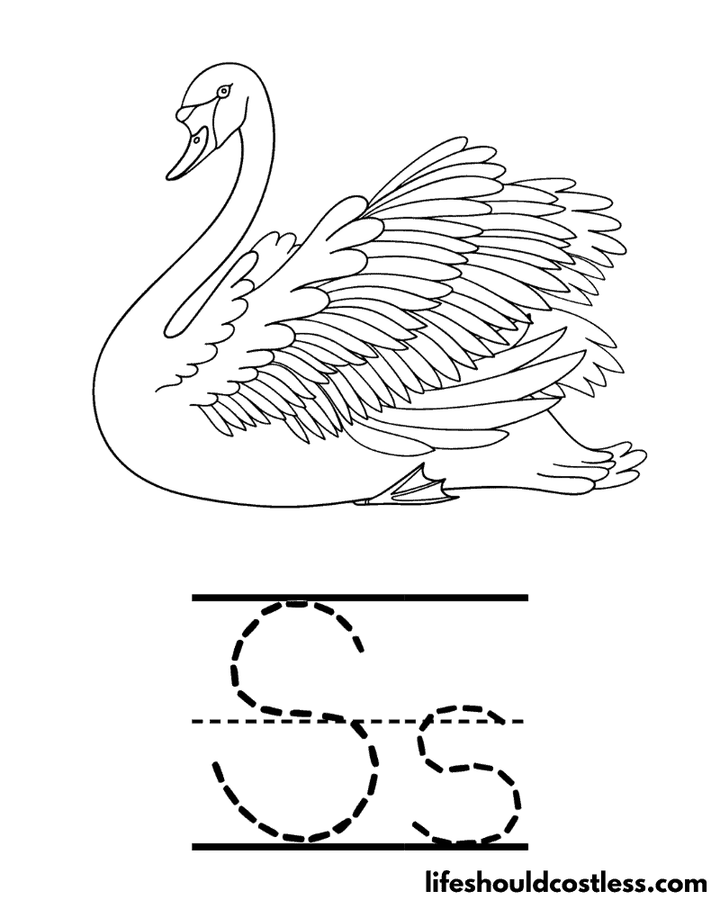 Letter S is for swan coloring page example