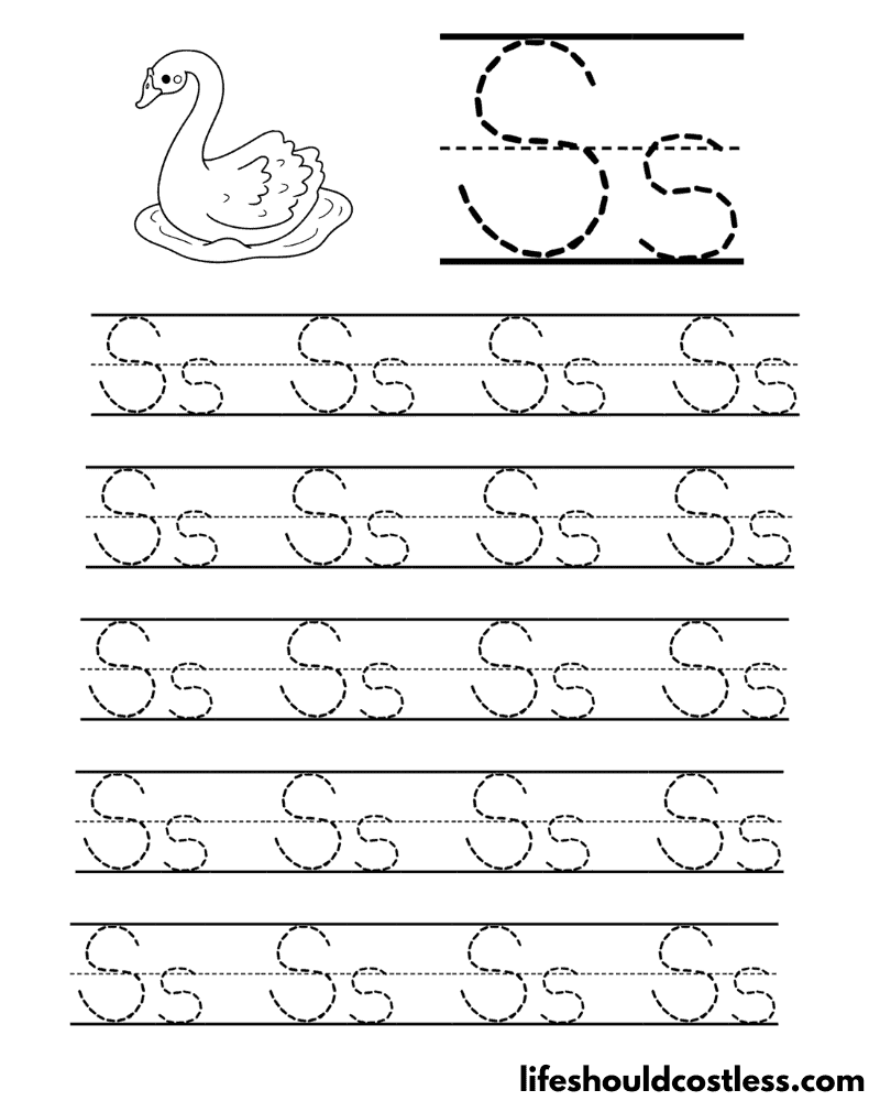 Letter S is for swan word page example