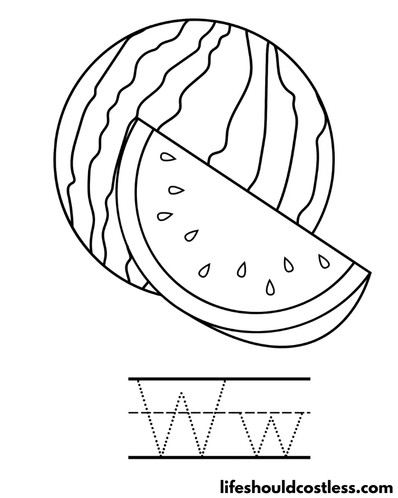 Letter W Is For Watermelon Coloring Page Example