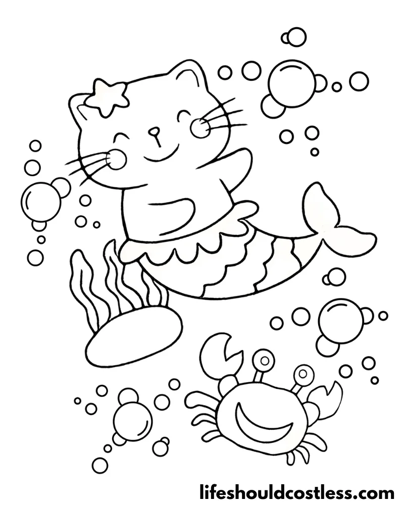 Mermaid cat coloring page example