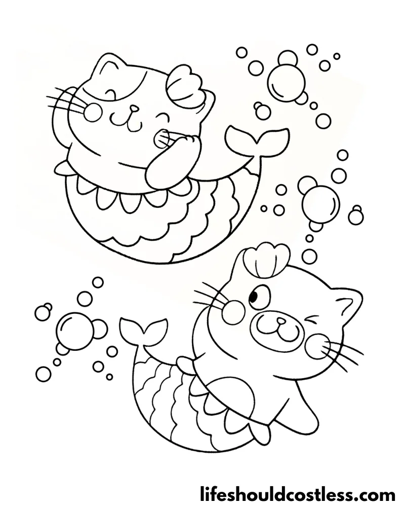 Mermaid cats coloring page example