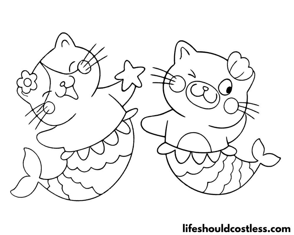 Mermaid kitties coloring page example