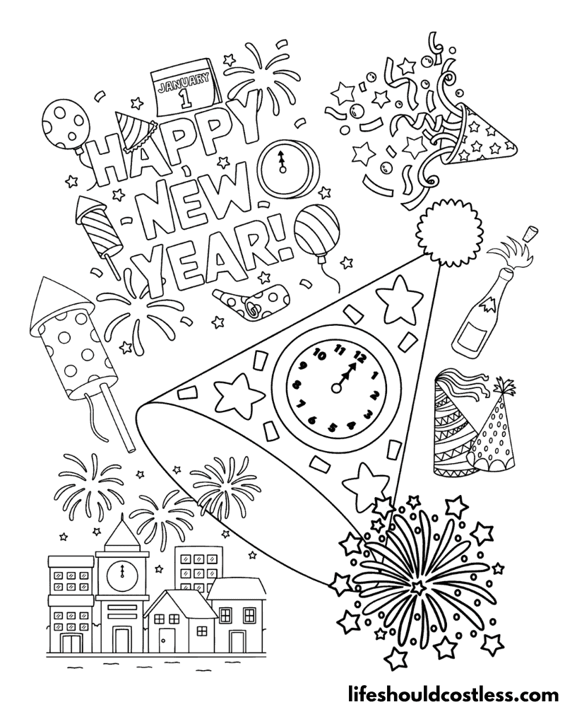 New Year Colouring Pages Example