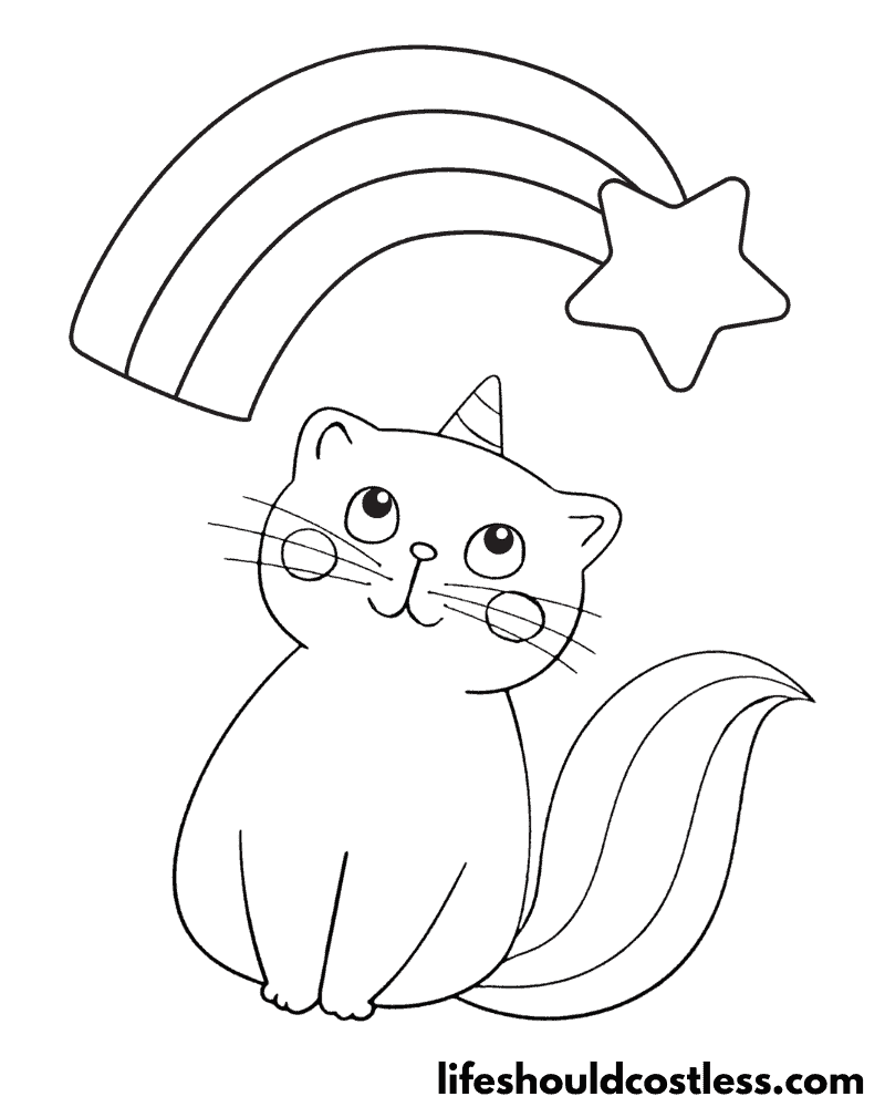 Unicorn cat and shooting star coloring page example