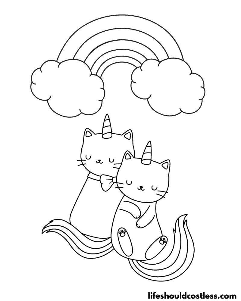 Unicorn cats with rainbow coloring page example