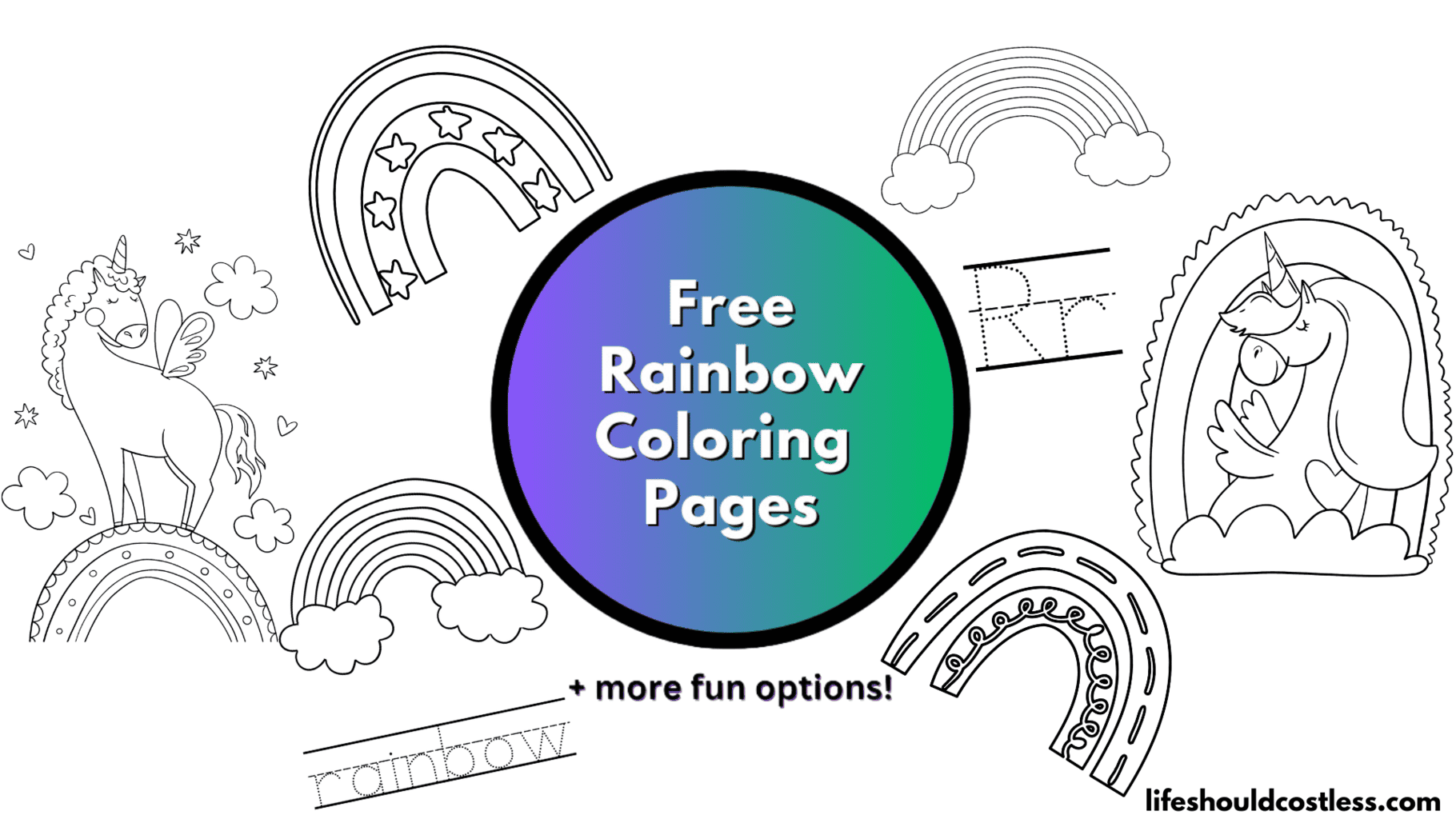 rainbow coloring page with color words