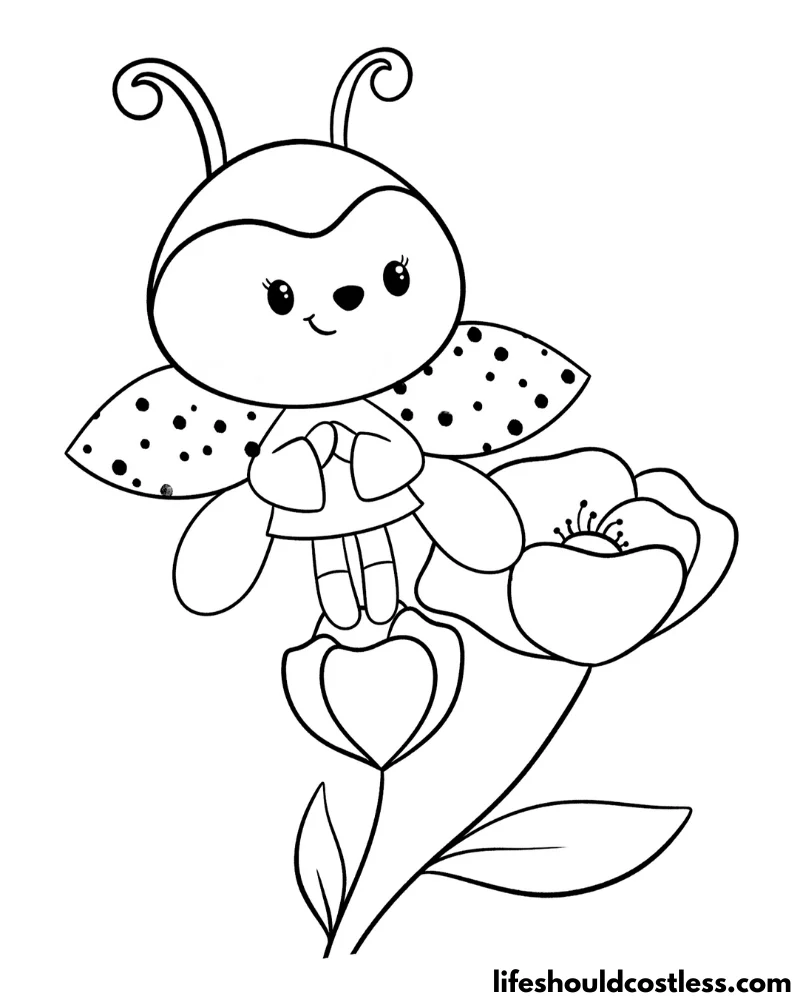 Coloring Page Of Ladybug And Flower Example