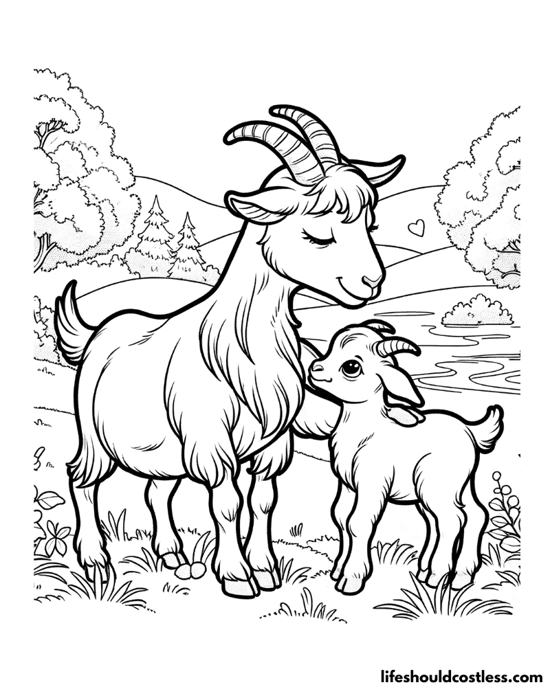 Coloring page of a goat example