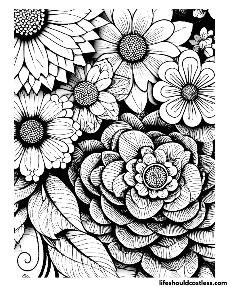 Flower coloring pages for adults example