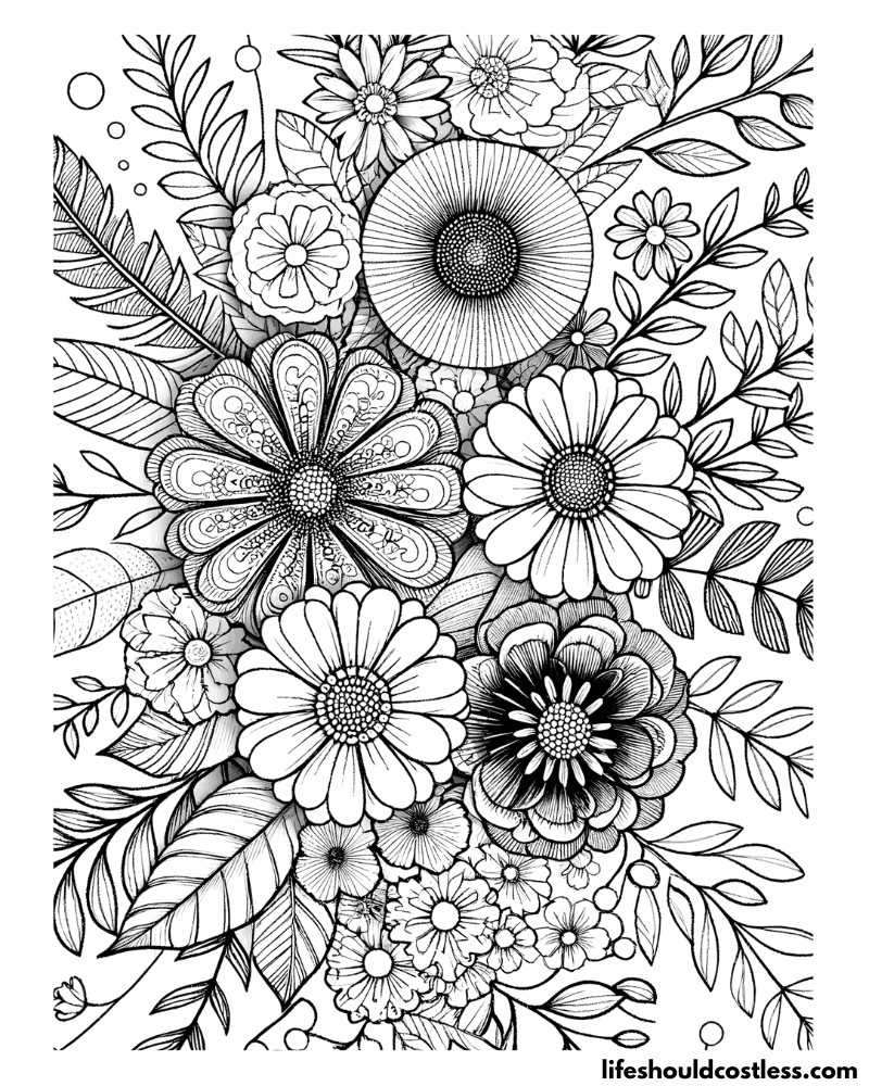 Flower colouring pages for adults example