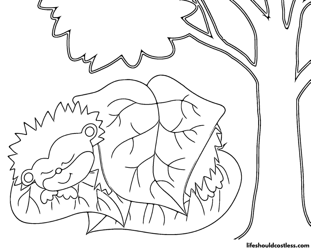 Hedgehogs Sleeping In Leaves Color Sheet Example