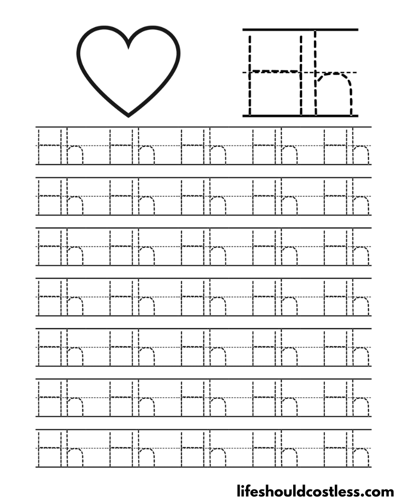 Letter H is for heart word page example