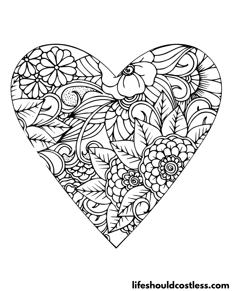colouring pages heart floral example