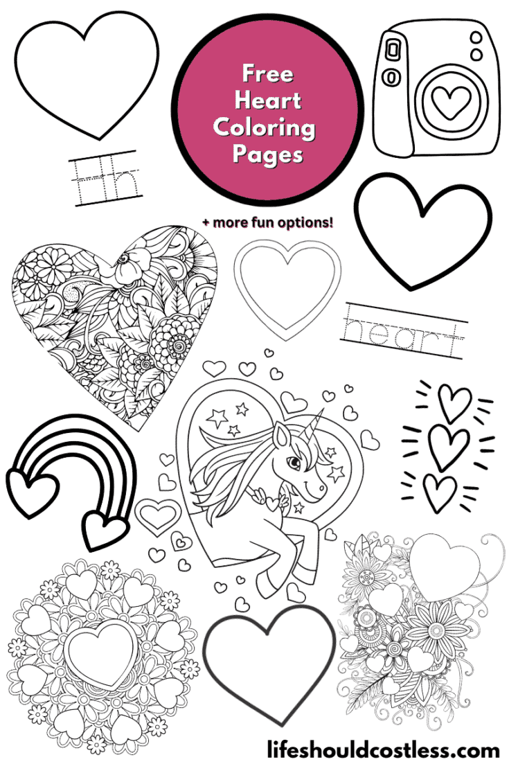 Heart Coloring Pages (free printable PDF templates) - Life Should Cost Less