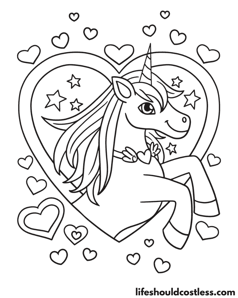 unicorn hearts coloring pages example