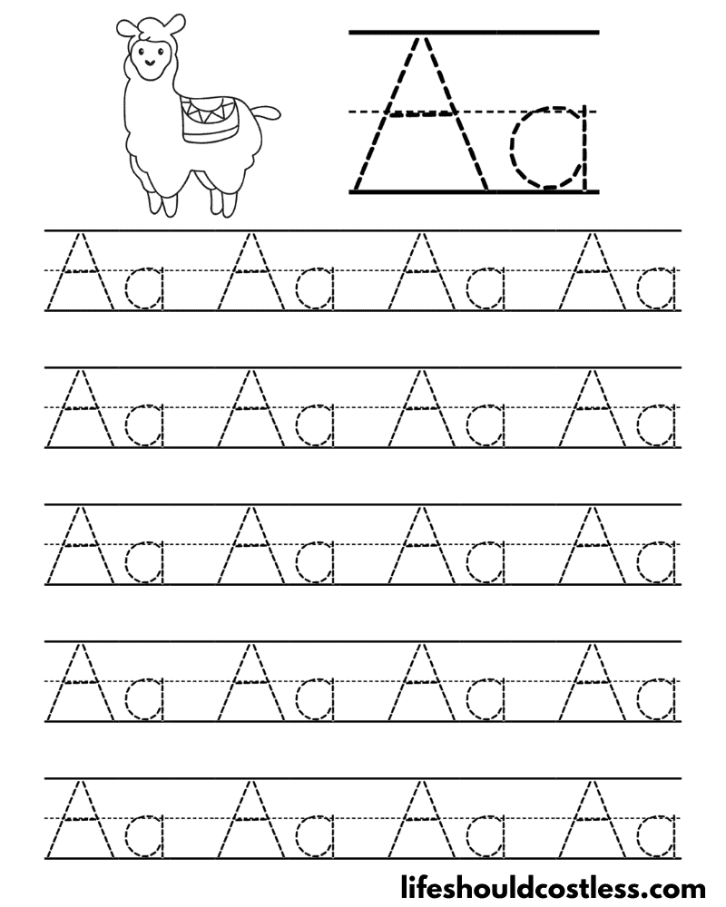 Letter A is alpaca for word page example