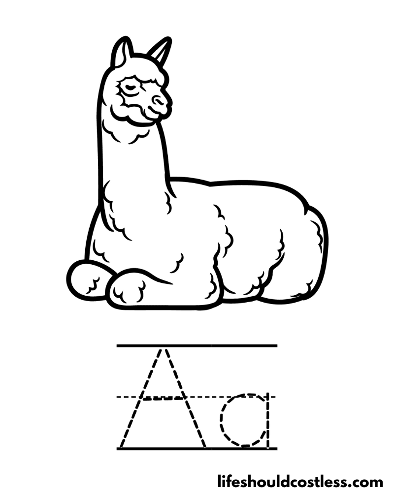 Letter A is for alpaca coloring page example
