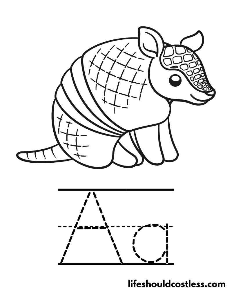 Letter A is for armadillo coloring page example