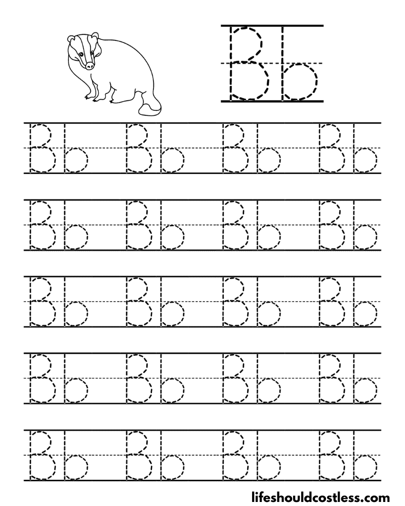 Letter B is for badger word page example