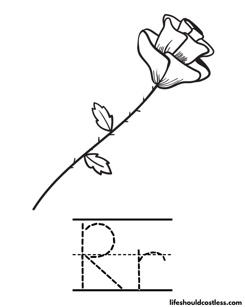 Letter R is for rose coloring page
