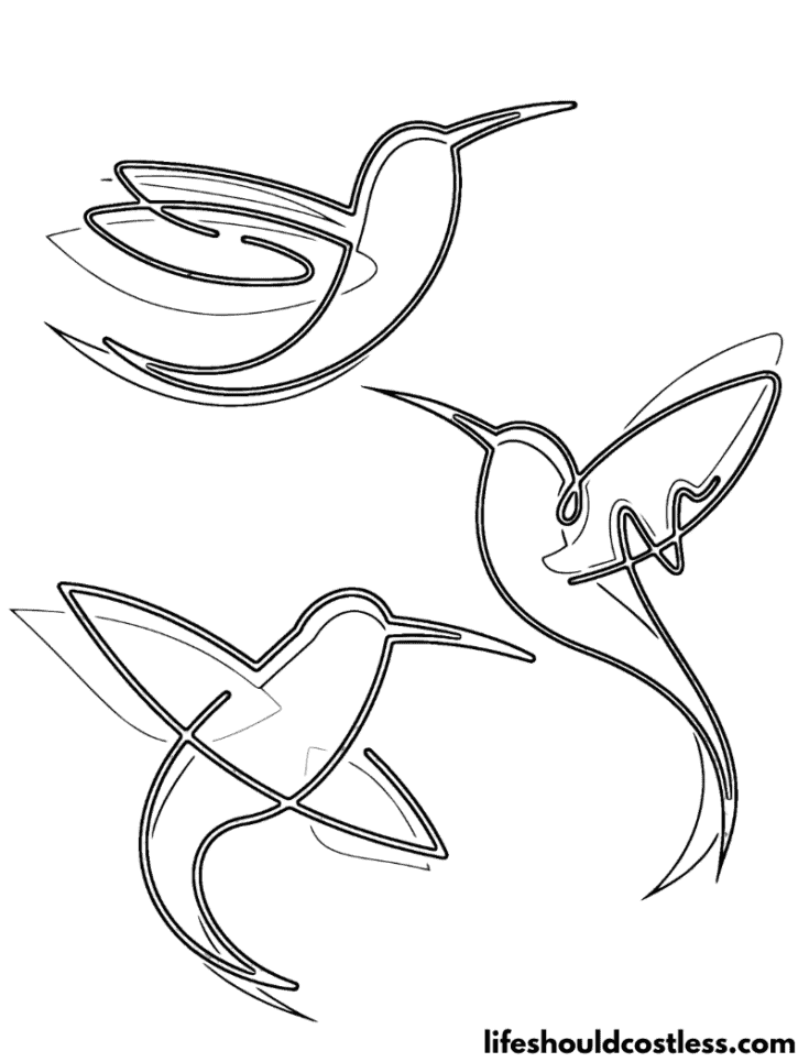 Three Hummingbirds Outline Coloring Page example