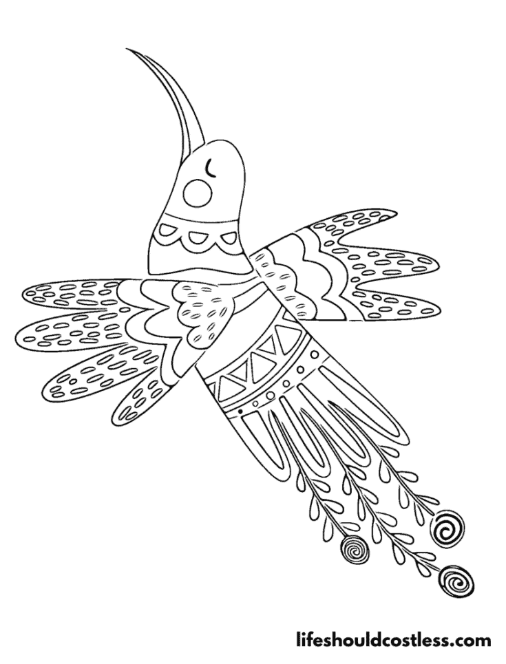 Whimsical Patterned Hummingbird Coloring Page Example