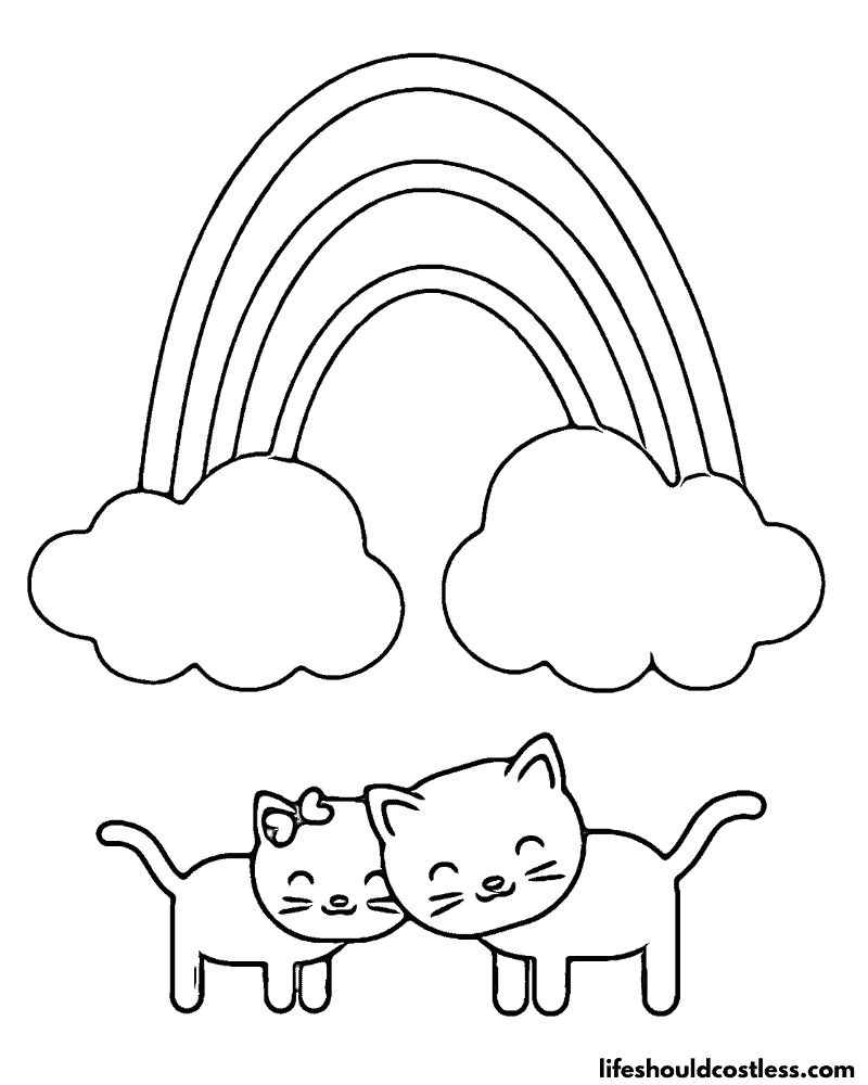Cats Under Rainbow Color Sheet Example