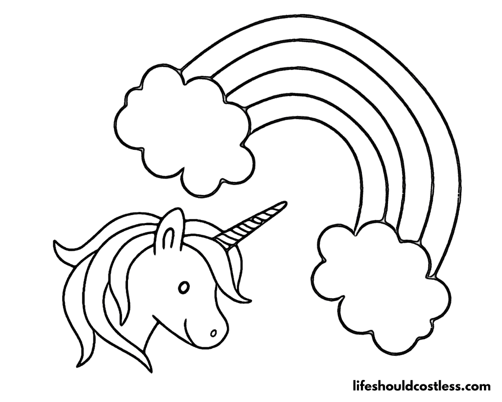 Unicorn and rainbow coloring page example