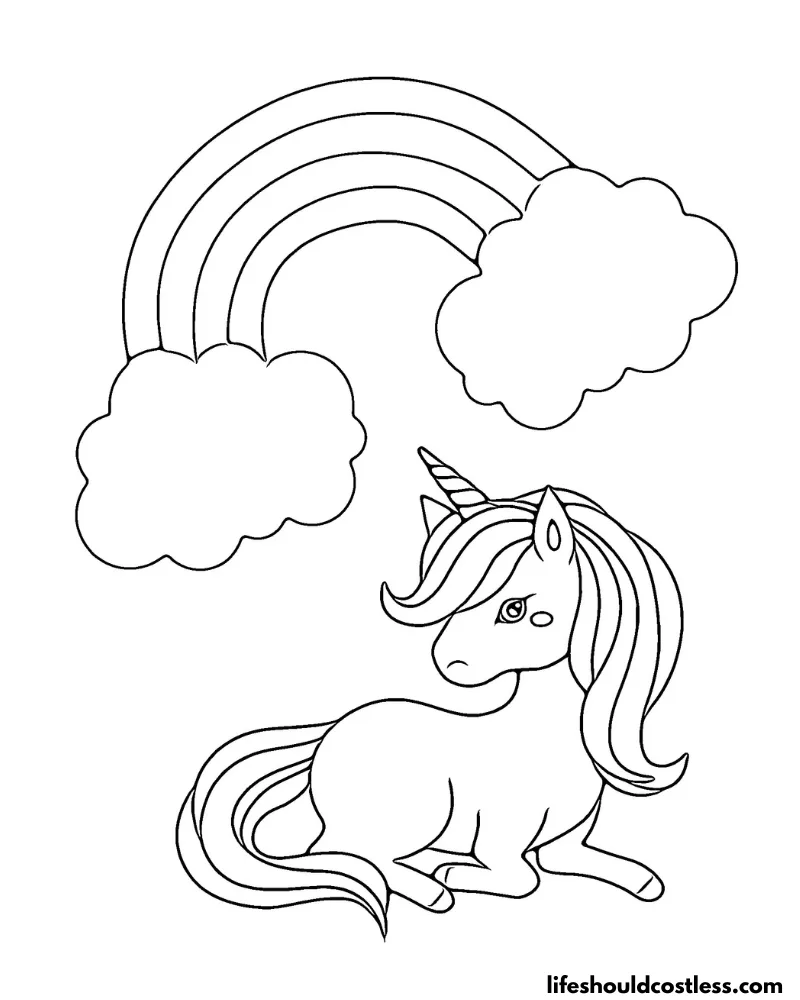 Unicorn rainbow coloring page example