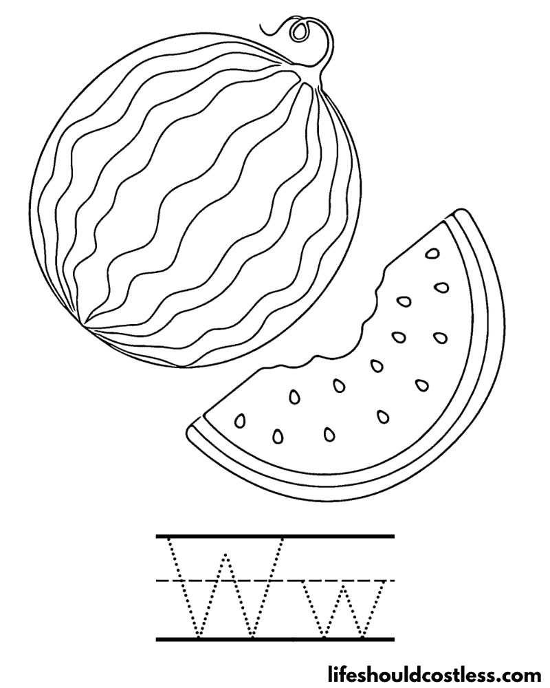 W Is For Watermelon Coloring Page Example